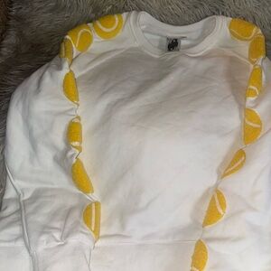 QUEEN OF SPARKLES White and Yellow Crew Neck Sweater